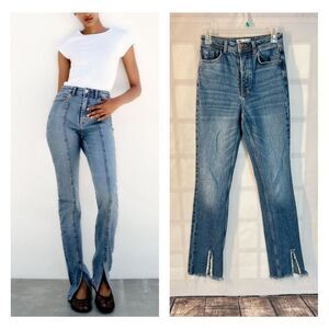Zara high waisted button fly slit leg frayed hem size 2